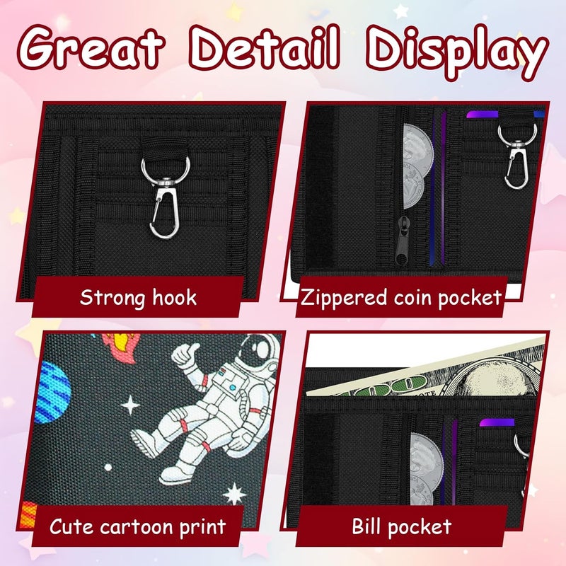 Sundee RFID Blocking Wallet,3 Packs Kids Wallet Bulk,Mini Trifold Coin Purse Cartoon Wallet,Front Pocket Wallet with Zipper for Kids,Canvas Outdoor Sports Wallets with Magic Sticker - Apricot - Image 2